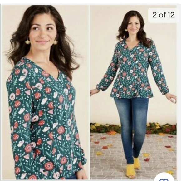 𝅺MATILDA Jane Woven Floral Button Down Peplum Blouse S - Picture 4 of 13